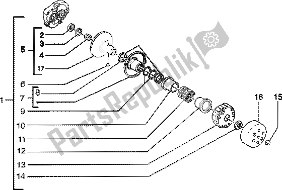 All parts for the Driven Pulley of the Piaggio ZIP SP 50 1996
