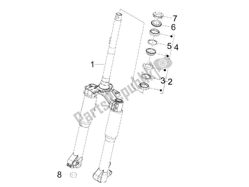 All parts for the Fork/steering Tube - Steering Bearing Unit of the Piaggio Liberty 150 4T Sport E3 2008