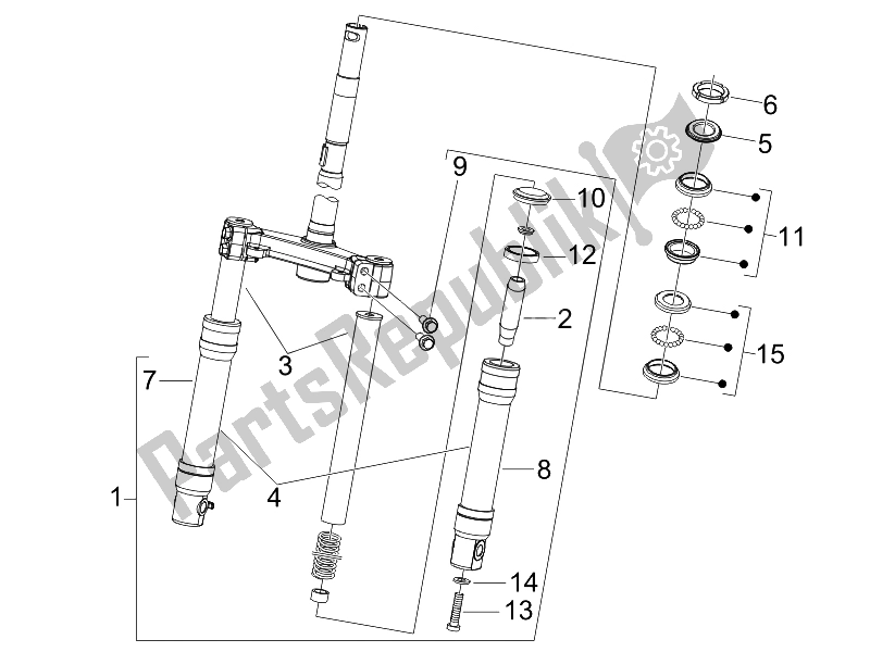 All parts for the Fork/steering Tube - Steering Bearing Unit of the Piaggio FLY 50 4T USA 2007