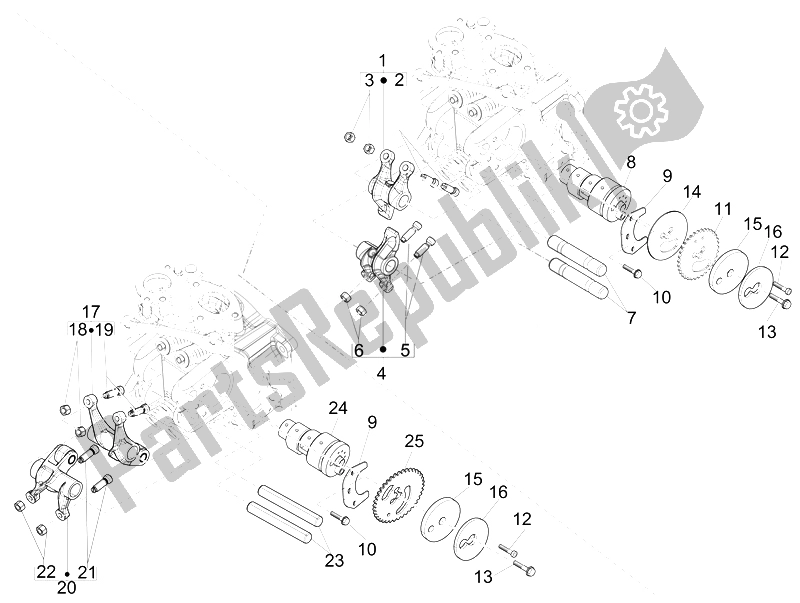 Toutes les pièces pour le Leviers à Bascule Support Unité du Piaggio Beverly 125 RST 4T 4V IE E3 2010