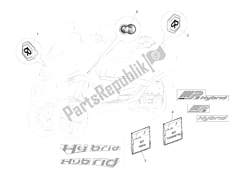 Tutte le parti per il Piatti - Emblemi del Piaggio MP3 125 Ibrido 2009