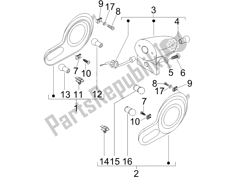 Toutes les pièces pour le Phares Arrière - Clignotants du Piaggio Carnaby 125 4T E3 2007