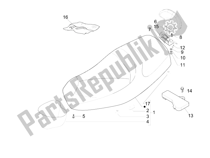 All parts for the Saddle/seats of the Piaggio MP3 300 4T 4V IE LT Ibrido 2010