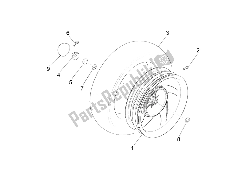 Toutes les pièces pour le Roue Arrière du Piaggio FLY 50 4T 4V USA 1 2014