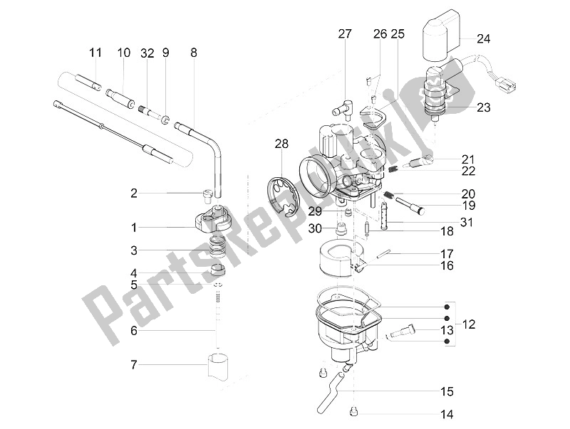All parts for the Carburetor's Components of the Piaggio NRG Power DD H2O CH 50 2011