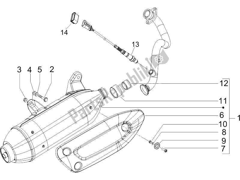 All parts for the Silencer of the Piaggio X8 250 IE 2005