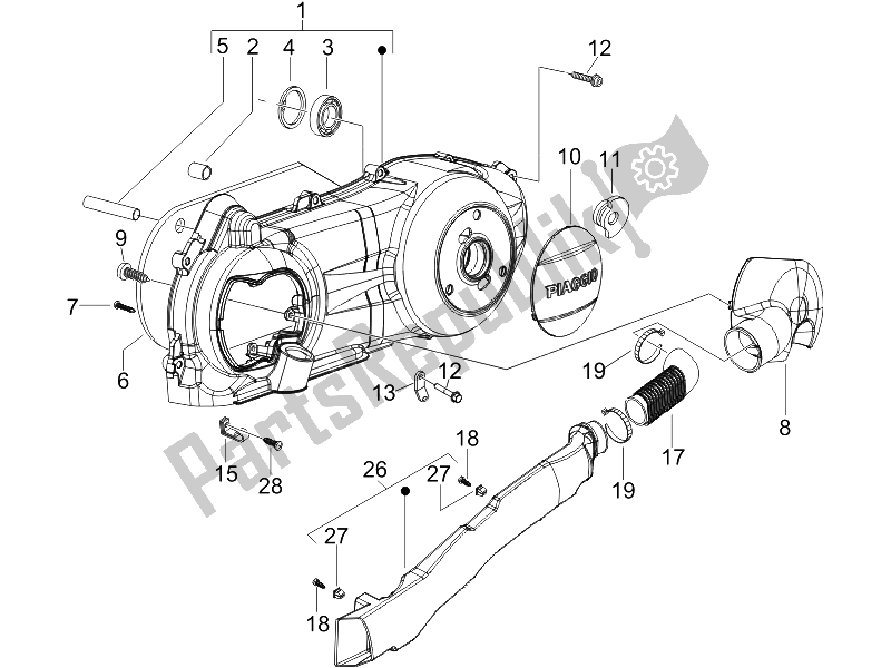 All parts for the Crankcase Cover - Crankcase Cooling of the Piaggio Liberty 125 4T 2V IE PTT I 2012