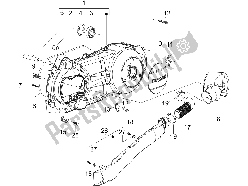 Alle onderdelen voor de Carterafdekking - Carter Koeling van de Piaggio Liberty 125 4T 2V IE PTT I 2012