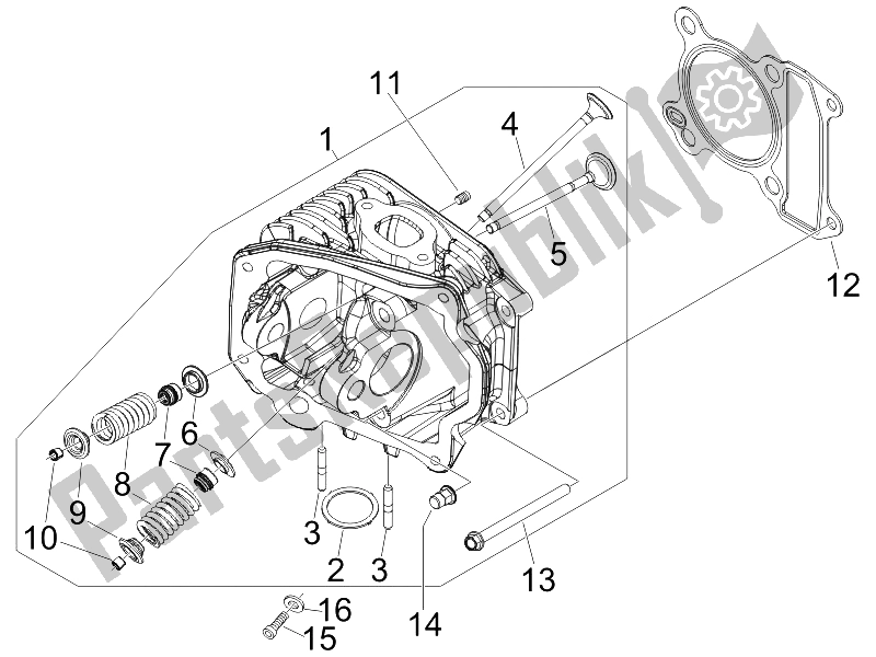 All parts for the Head Unit - Valve of the Piaggio FLY 100 4T 2008