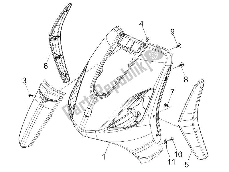 Tutte le parti per il Scudo Anteriore del Piaggio FLY 150 4T 2006
