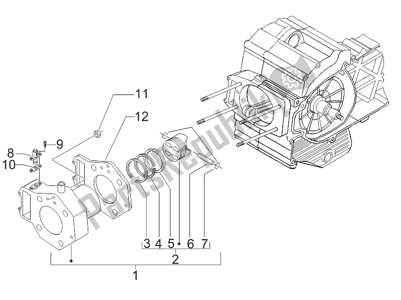 Alle onderdelen voor de Cilinder-zuiger-pols-peneenheid van de Piaggio MP3 400 RL Touring 2011
