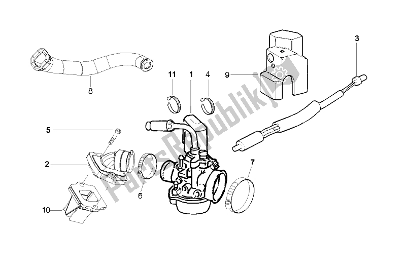 All parts for the Carburettor, Assembly - Union Pipe of the Piaggio Typhoon 50 2T E2 2009