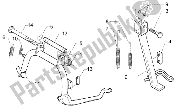 All parts for the Central Stand of the Piaggio X8 125 2004