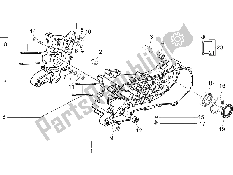 All parts for the Crankcase of the Piaggio NRG Power DT 50 2007