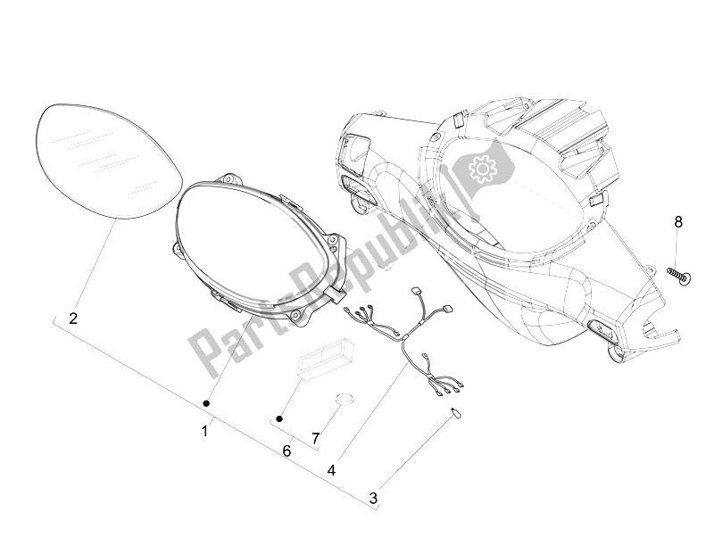 All parts for the Meter Combination-dashbord of the Piaggio FLY 125 4T 3V IE E3 DT 2014