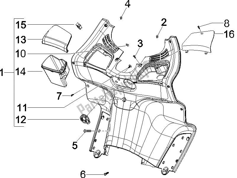 Todas las partes para Guantera Frontal - Panel De Rodilleras de Piaggio X8 125 Premium Euro 3 2007