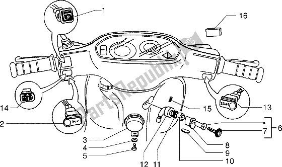 All parts for the Switch-horn of the Piaggio NRG Extreme 50 1999