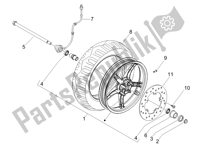 Todas las partes para Rueda Delantera de Piaggio FLY 125 4T E3 2007