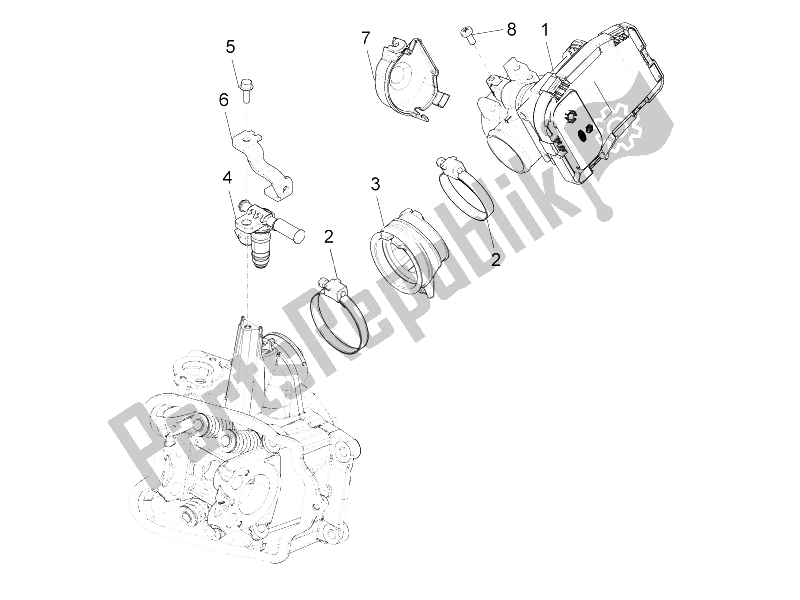 All parts for the Throttle Body - Injector - Union Pipe of the Piaggio BV 350 4T 4V IE E3 ABS USA 2015