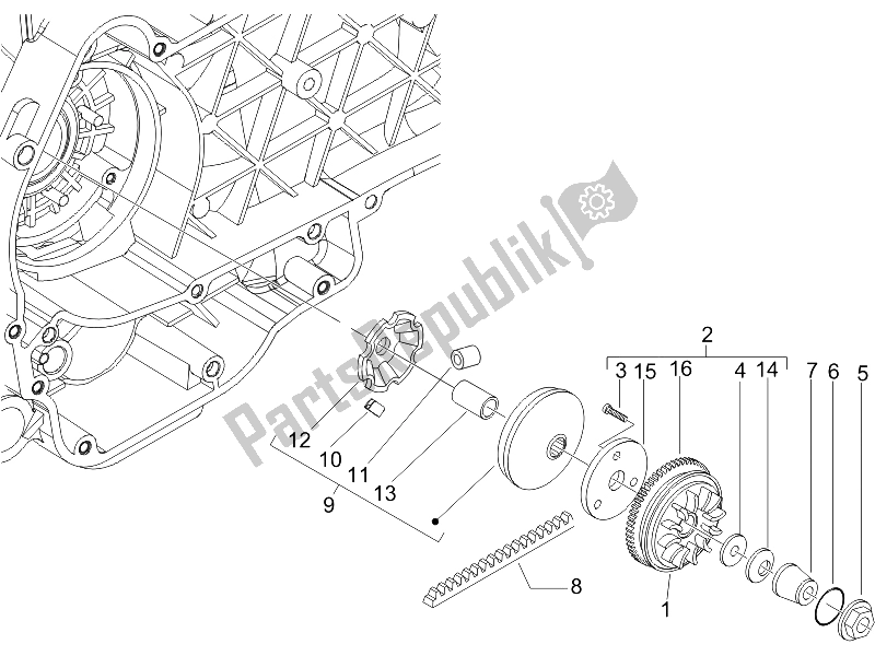 All parts for the Driving Pulley of the Piaggio Liberty 200 4T 2006