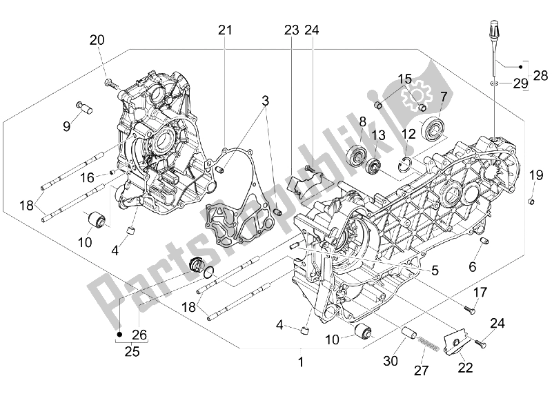 All parts for the Crankcase of the Piaggio Beverly 250 IE Sport E3 2006