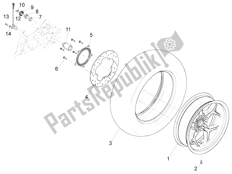 All parts for the Rear Wheel of the Piaggio X 10 500 4T 4V I E E3 2012