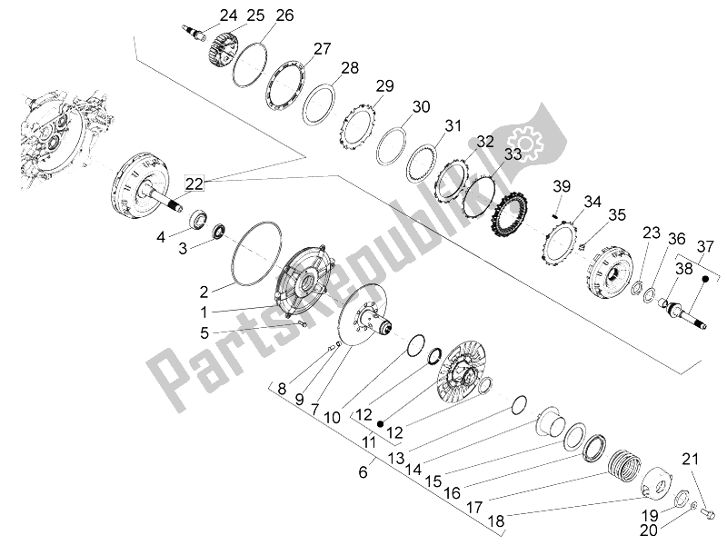 All parts for the Driven Pulley of the Piaggio BV 350 4T 4V IE E3 USA CA 2012