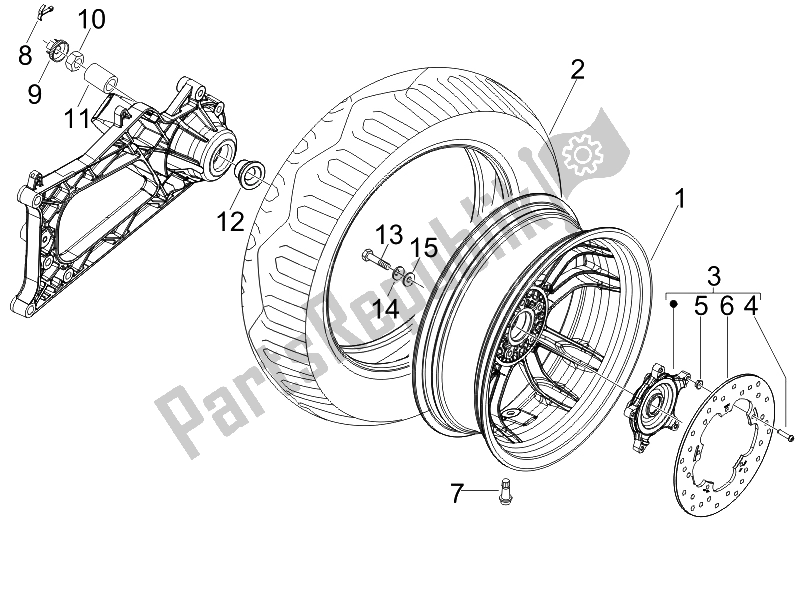 Toutes les pièces pour le Roue Arrière du Piaggio MP3 500 Tourer USA 2010