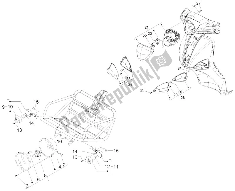 Toutes les pièces pour le Phares Avant - Clignotants du Piaggio Liberty Elettrico PPT Austria Spain 50 2011
