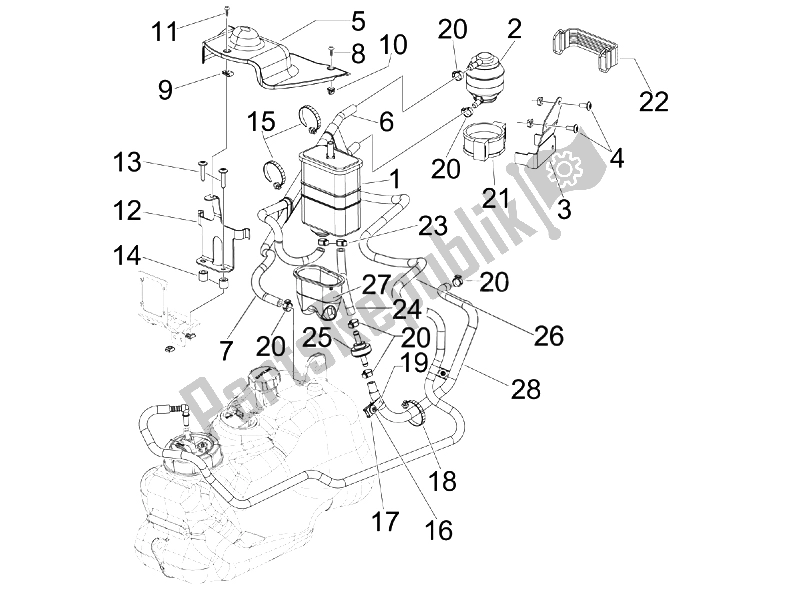 Toutes les pièces pour le Système Anti-percolation du Piaggio MP3 400 IE USA 2007