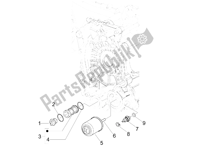 Toutes les pièces pour le Couvercle Magnéto Volant - Filtre à Huile du Piaggio FLY 125 4T E3 2009