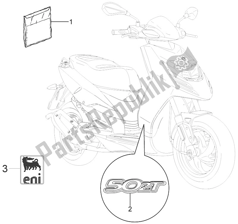 Alle onderdelen voor de Borden - Emblemen van de Piaggio Typhoon 50 2T E3 CH 2011