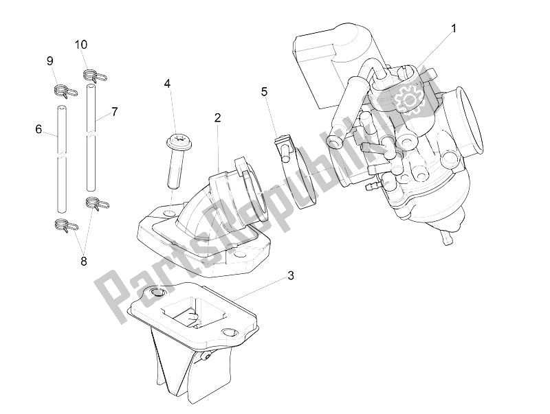 All parts for the Carburettor, Assembly - Union Pipe of the Piaggio NRG Power DD 50 2016