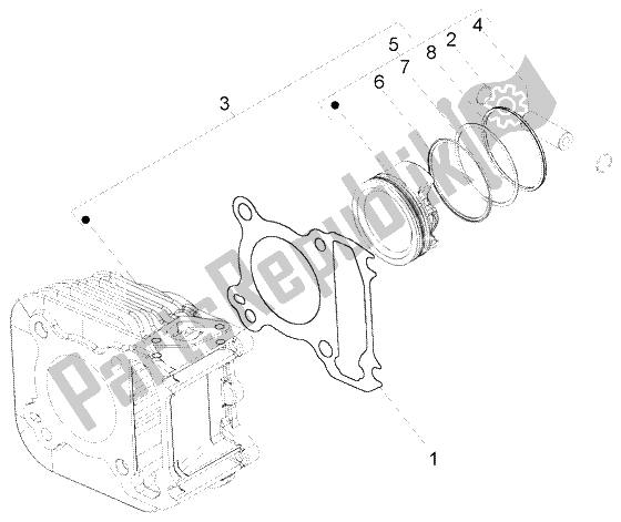 All parts for the Cylinder-piston-wrist Pin, Assy of the Piaggio FLY 150 4T 2009