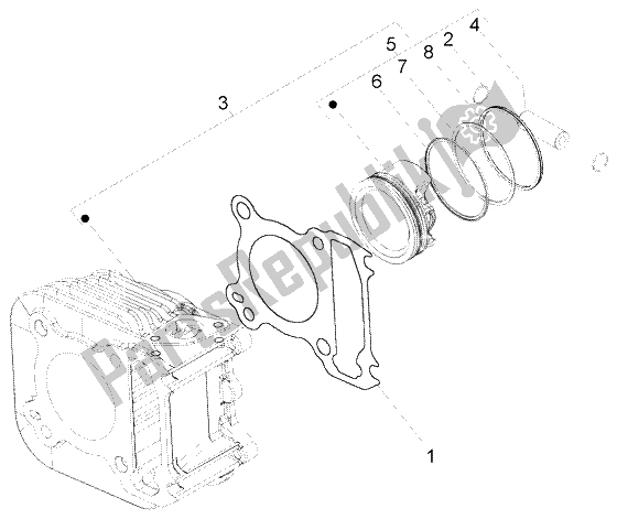 Alle onderdelen voor de Cilinder-zuiger-polspen, Assy van de Piaggio FLY 150 4T 2009