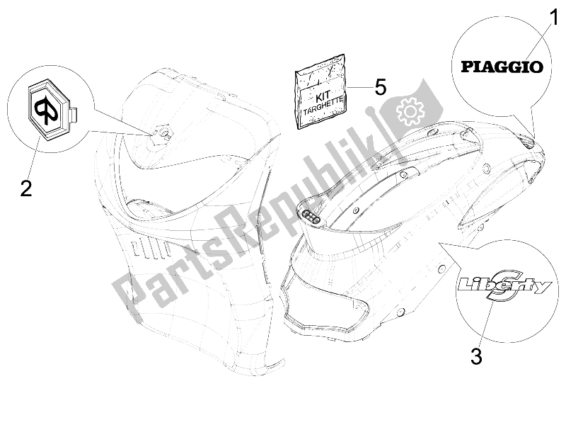 Toutes les pièces pour le Plaques - Emblèmes du Piaggio Liberty 50 2T Sport UK 2006