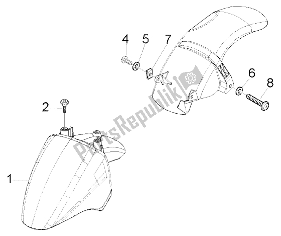 Toutes les pièces pour le Garde-boue Avant Et Arrière du Piaggio FLY 50 2T 2004