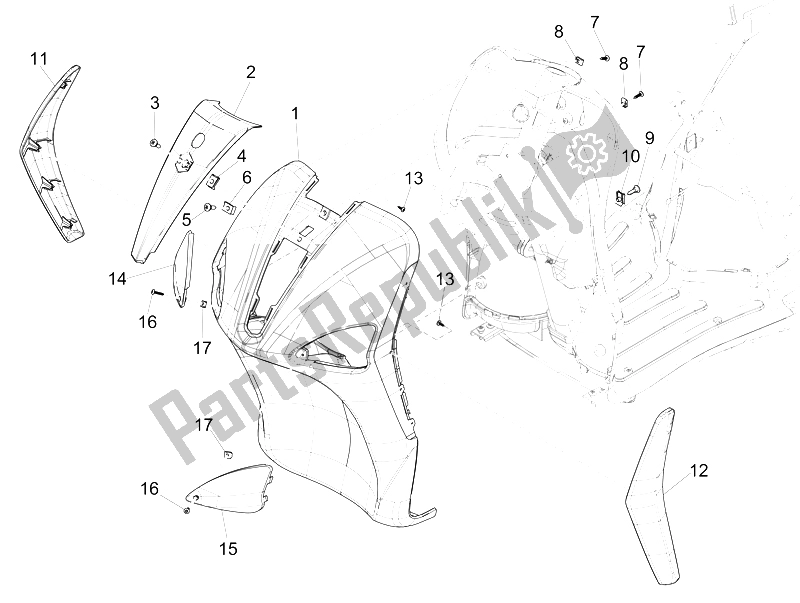 All parts for the Front Shield of the Piaggio Liberty 125 4T Delivery E3 2009