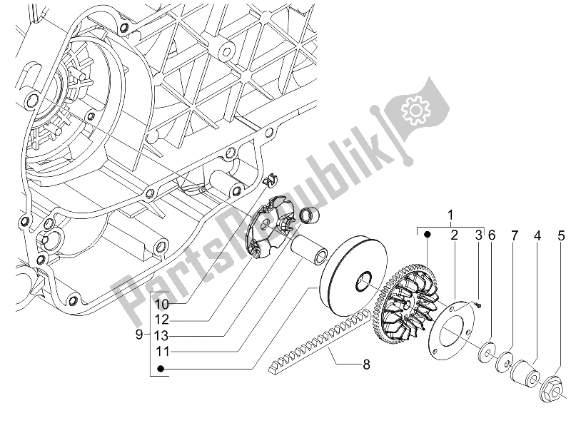 Alle onderdelen voor de Aandrijfpoelie van de Piaggio Liberty 125 4T Sport UK 2006