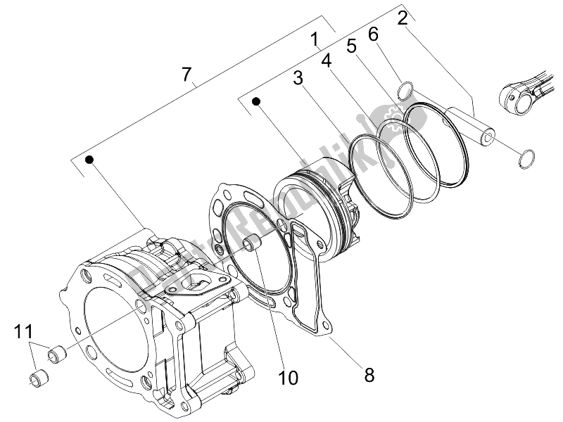 Toutes les pièces pour le Unité Cylindre-piston-axe De Poignet du Piaggio X9 125 Evolution Euro 3 UK 2007