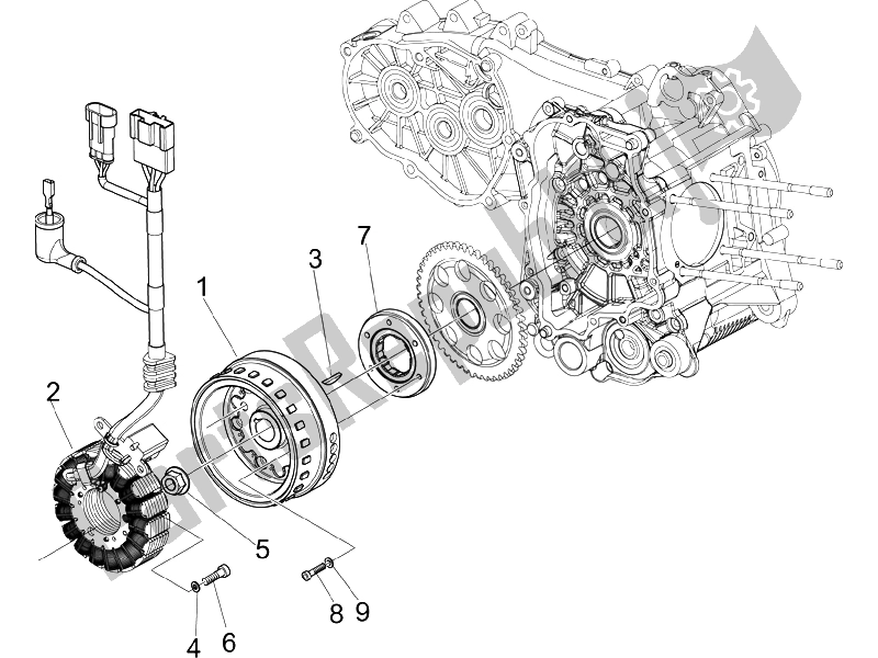 Tutte le parti per il Volano Magneto del Piaggio X 10 500 4T 4V I E E3 2012