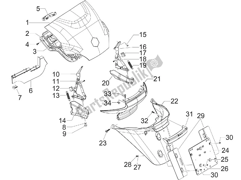 Toutes les pièces pour le Capot Arrière - Protection Contre Les éclaboussures du Piaggio MP3 400 RL Touring 2011