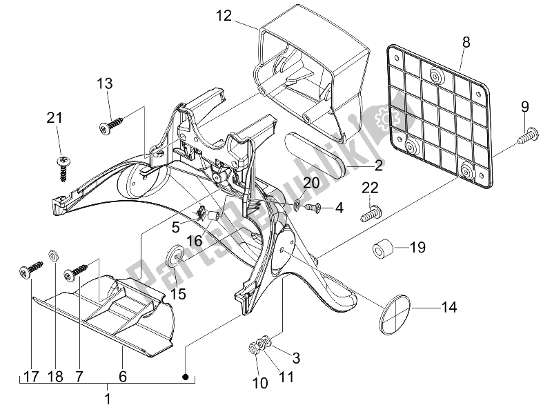 All parts for the Rear Cover - Splash Guard of the Piaggio FLY 50 2T 25 KMH B NL 2005