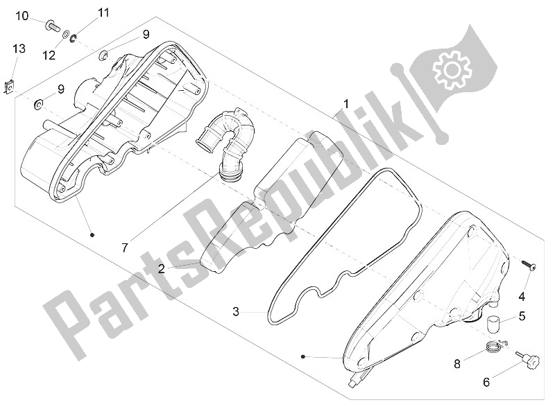 All parts for the Air Filter of the Piaggio FLY 50 4T 4V USA 2011