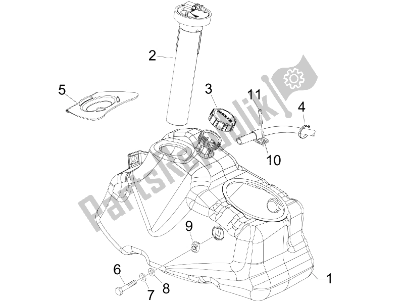 Alle onderdelen voor de Benzinetank van de Piaggio BV 250 Tourer USA 2008