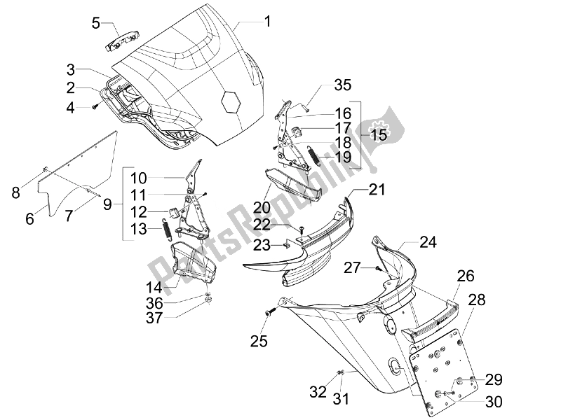 Tutte le parti per il Coperchio Posteriore - Paraspruzzi (2) del Piaggio MP3 250 USA 2007