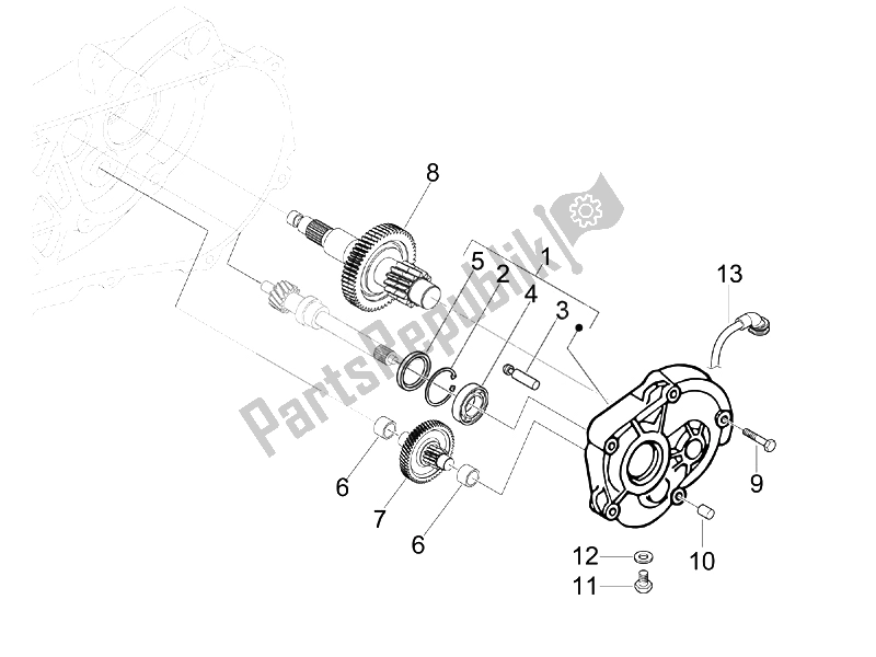 All parts for the Reduction Unit of the Piaggio FLY 50 4T USA 2007