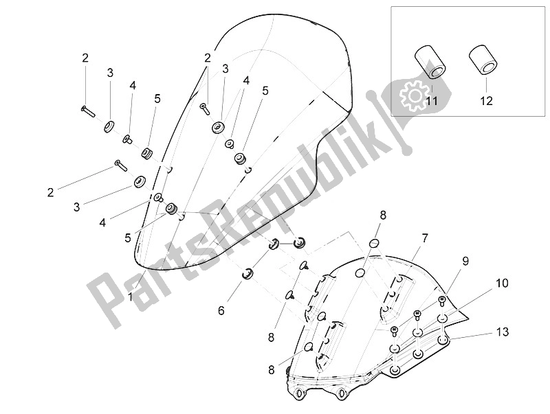 Toutes les pièces pour le Pare-brise - Verre du Piaggio MP3 300 IE Touring 2011