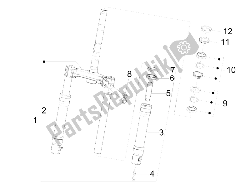 Toutes les pièces pour le Fourche / Tube De Direction - Palier De Direction du Piaggio FLY 125 4T E3 2009