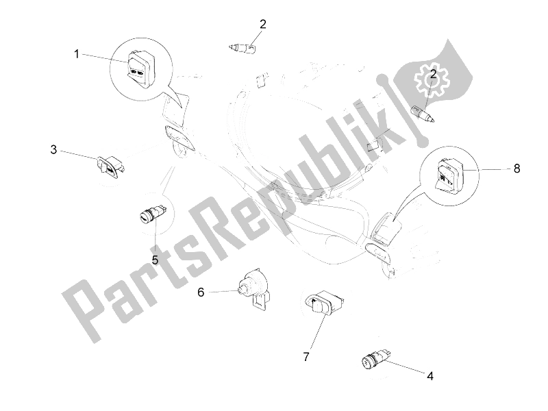 Toutes les pièces pour le Sélecteurs - Interrupteurs - Boutons du Piaggio FLY 125 4T 3V IE E3 LEM 2012